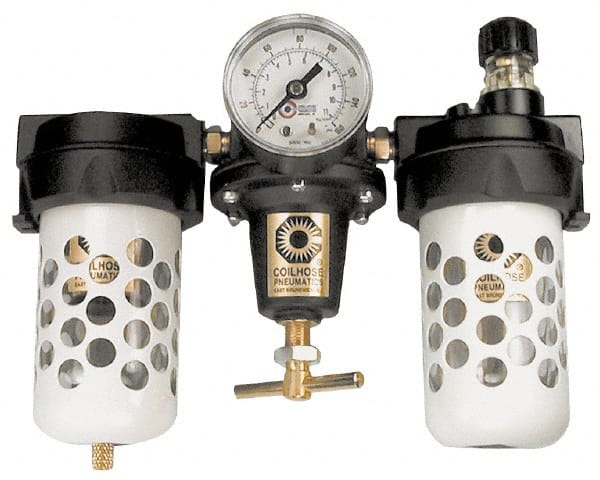 Coilhose Pneumatics - 1/4 NPT Heavy-Duty 3 Pc Filter-Regulator-Lubricator FRL Unit with Sight Glass & Pressure Gauge - Exact Industrial Supply