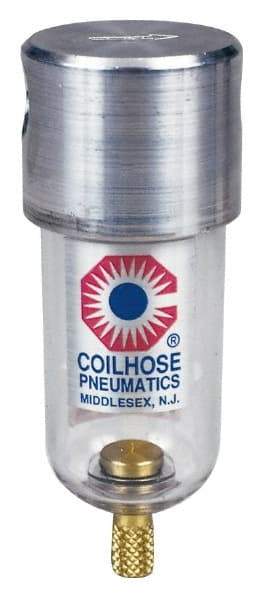 Coilhose Pneumatics - 1/8" Port, 4" High x 1-1/2" Wide, Miniature FRL Filter with Metal Bowl & Manual Drain - 25 SCFM, 250 Max psi, 250°F Max, 1.5 oz Bowl Capacity - Eagle Tool & Supply