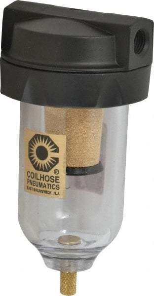 Coilhose Pneumatics - 1/4" Port, 5" High, FRL Filter with Polycarbonate Bowl & Manual Drain - 150 Max psi, 120°F Max, 4 oz Bowl Capacity - Eagle Tool & Supply