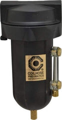 Coilhose Pneumatics - 1/4" Port, 5" High, FRL Filter with Aluminum Bowl & Manual Drain - 250 Max psi, 250°F Max, 4 oz Bowl Capacity - Eagle Tool & Supply