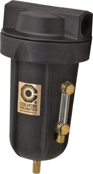 Coilhose Pneumatics - 1/2" Port, 7" High, FRL Filter with Aluminum Bowl & Manual Drain - 250 Max psi, 250°F Max, 8 oz Bowl Capacity - Eagle Tool & Supply