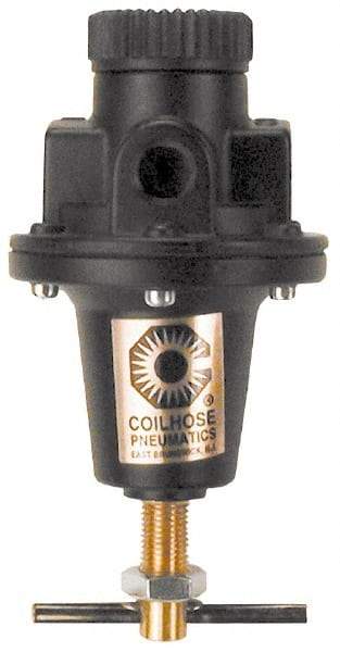 Coilhose Pneumatics - 1 NPT Port, 160 CFM, Cast Aluminum Tamper Proof Heavy-Duty T-Handle Regulator - 0 to 60 psi Range, 250 Max psi Supply Pressure, 1/4" Gauge Port Thread, 5" Wide x 8-1/2" High - Eagle Tool & Supply