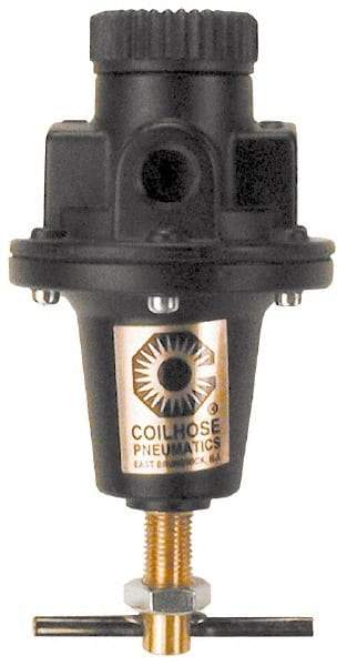 Coilhose Pneumatics - 3/8 NPT Port, 40 CFM, Cast Aluminum Heavy-Duty T-Handle Regulator - 0 to 200 psi Range, 250 Max psi Supply Pressure, 1/4" Gauge Port Thread, 3" Wide x 5-1/2" High - Eagle Tool & Supply