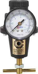 Coilhose Pneumatics - 3/8 NPT Port, 40 CFM, Cast Aluminum Heavy-Duty T-Handle Regulator - 0 to 125 psi Range, 250 Max psi Supply Pressure, 1/4" Gauge Port Thread, 3" Wide x 5-1/2" High - Eagle Tool & Supply