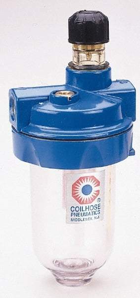 Coilhose Pneumatics - 3/4 NPT Port, 250 Max psi, Heavy-Duty Lubricator - Metal Bowl with Sight Glass, Cast Aluminum Body, 110 CFM, 250°F Max, 5" Wide x 11-1/2" High - Eagle Tool & Supply