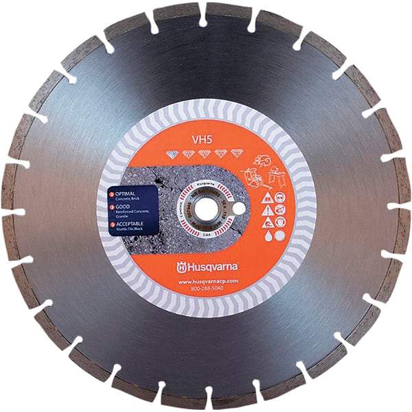 Husqvarna - 14" Diam, 25/32 & 1" Arbor Hole Diam, Continuous Edge Tooth Wet & Dry Cut Saw Blade - Diamond-Tipped, General Purpose Action, Standard Round Arbor - Eagle Tool & Supply