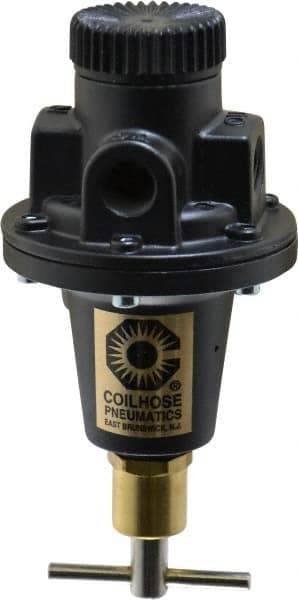 Coilhose Pneumatics - 1/4 NPT Port, 40 CFM, Cast Aluminum Tamper Proof Heavy-Duty T-Handle Regulator - 0 to 125 psi Range, 250 Max psi Supply Pressure, 1/4" Gauge Port Thread, 3" Wide x 5-1/2" High - Eagle Tool & Supply