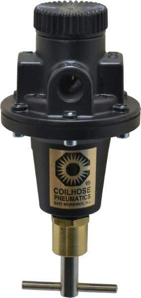 Coilhose Pneumatics - 3/8 NPT Port, 40 CFM, Cast Aluminum Tamper Proof Heavy-Duty T-Handle Regulator - 0 to 125 psi Range, 250 Max psi Supply Pressure, 1/4" Gauge Port Thread, 3" Wide x 5-1/2" High - Eagle Tool & Supply