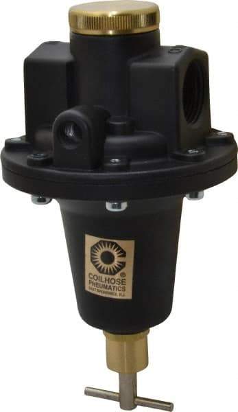 Coilhose Pneumatics - 1 NPT Port, 160 CFM, Cast Aluminum Tamper Proof Heavy-Duty T-Handle Regulator - 0 to 125 psi Range, 250 Max psi Supply Pressure, 1/4" Gauge Port Thread, 5" Wide x 8-1/2" High - Eagle Tool & Supply