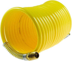 Coilhose Pneumatics - 1/4" ID, 1/4 Thread, 25' Long, Yellow Nylon Coiled & Self Storing Hose - 185 Max psi, Male Swivel x Male Swivel - Eagle Tool & Supply