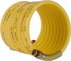 Coilhose Pneumatics - 3/8" ID, 3/8 Thread, 12' Long, Yellow Nylon Coiled & Self Storing Hose - 165 Max psi, Male Swivel x Male Swivel - Eagle Tool & Supply