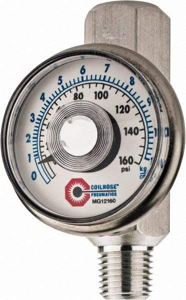 Coilhose Pneumatics - 1/4" Outlet, 160 Max psi, Inline Filters, Regulators & Lubricators - Flow Regulator with Gauge - Eagle Tool & Supply