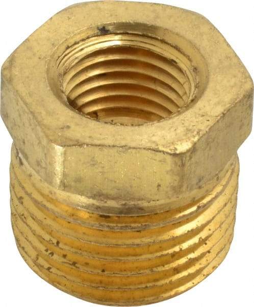 Cerro - 1/2 Male Thread x 1/4 Female Thread, Brass Industrial Pipe Hex Bushing - MNPTF x FNPTF, 1,200 psi - Eagle Tool & Supply