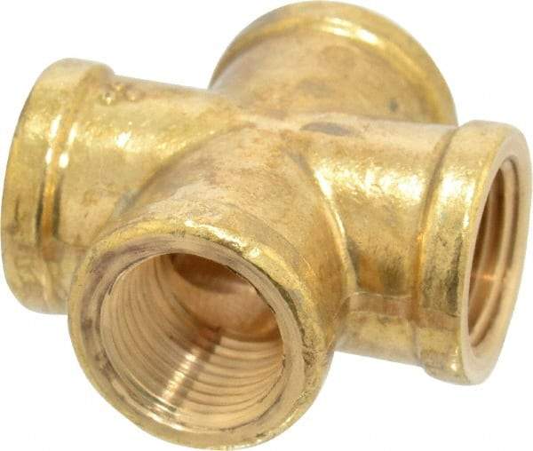 Cerro - 3/8 Female Thread, Brass Industrial Pipe Female Cross - FNPTF, 1,200 psi - Eagle Tool & Supply