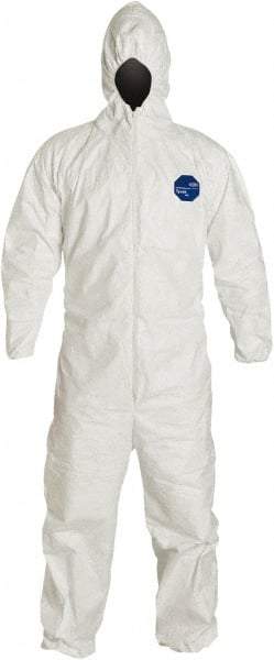 Dupont - Size 2XL Film Laminate General Purpose Coveralls - White, Zipper Closure, Elastic Cuffs, Elastic Ankles, Serged Seams - Eagle Tool & Supply