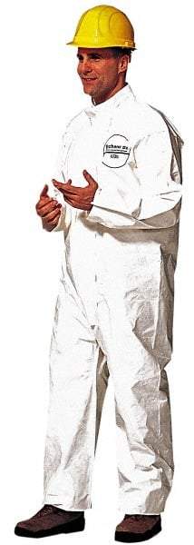 Dupont - Size 2XL Saranex Chemical Resistant Coveralls - White, Zipper Closure, Open Cuffs, Open Ankles, Bound Seams - Eagle Tool & Supply
