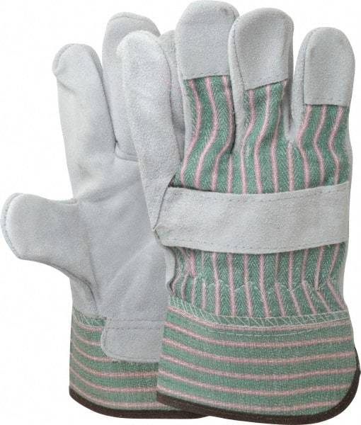 PIP - Size L (9) Split Cowhide General Protection Work Gloves - For General Purpose, Uncoated, Safety Cuff, Full Fingered, Green/Pink/Gray, Paired - Eagle Tool & Supply