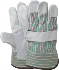 PIP - Size L (9) Split Cowhide General Protection Work Gloves - For General Purpose, Uncoated, Safety Cuff, Full Fingered, Green/Pink/Gray, Paired - Eagle Tool & Supply