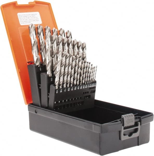 Hertel - 1/16 to 1/2", 118° Point, Bright Finish, High Speed Steel Jobber Length Drill Bit Set - Eagle Tool & Supply