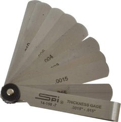 SPI - 9 Piece, 0.0015 to 0.015", Parallel Feeler Gage Set - 3" Long x 1/2" Wide, Tempered Steel - Eagle Tool & Supply