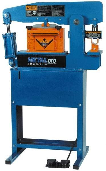 Metalpro - 3-3/4" Throat Depth, 45 Ton Punch Pressure, Ironworker - 1-1/2 hp, 1 Phase, 110 Volts, 37" Wide x 55-1/4" High x 24" Deep - Eagle Tool & Supply