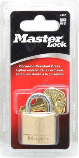 Master Lock - 5/8" Shackle Clearance, Keyed Different Solid Brasss Padlock - 3/16" Shackle Diam, Solid Brass - Eagle Tool & Supply