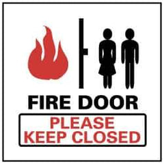 NMC - Fire Door - Please Keep Closed, Pressure Sensitive Vinyl Fire Sign - 4" Wide x 4" High - Eagle Tool & Supply
