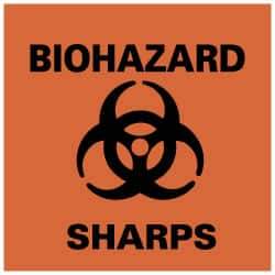 NMC - "Biohazard - Sharps", 7" Long x 7" Wide, Rigid Plastic Safety Sign - Square, 0.05" Thick, Use for Hazardous Materials - Eagle Tool & Supply