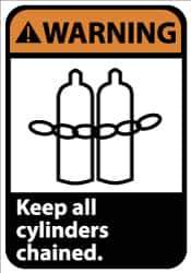 NMC - "Warning - Keep All Cylinders Chained", 14" Long x 10" Wide, Aluminum Safety Sign - Rectangle, 0.04" Thick, Use for Accident Prevention - Eagle Tool & Supply