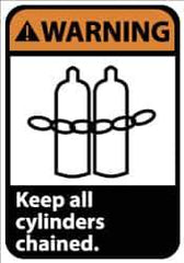 NMC - "Warning - Keep All Cylinders Chained", 14" Long x 10" Wide, Aluminum Safety Sign - Rectangle, 0.04" Thick, Use for Accident Prevention - Eagle Tool & Supply