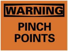 NMC - "Warning - Pinch Points", 7" Long x 10" Wide, Pressure-Sensitive Vinyl Safety Sign - Rectangle, 0.004" Thick, Use for Accident Prevention - Eagle Tool & Supply
