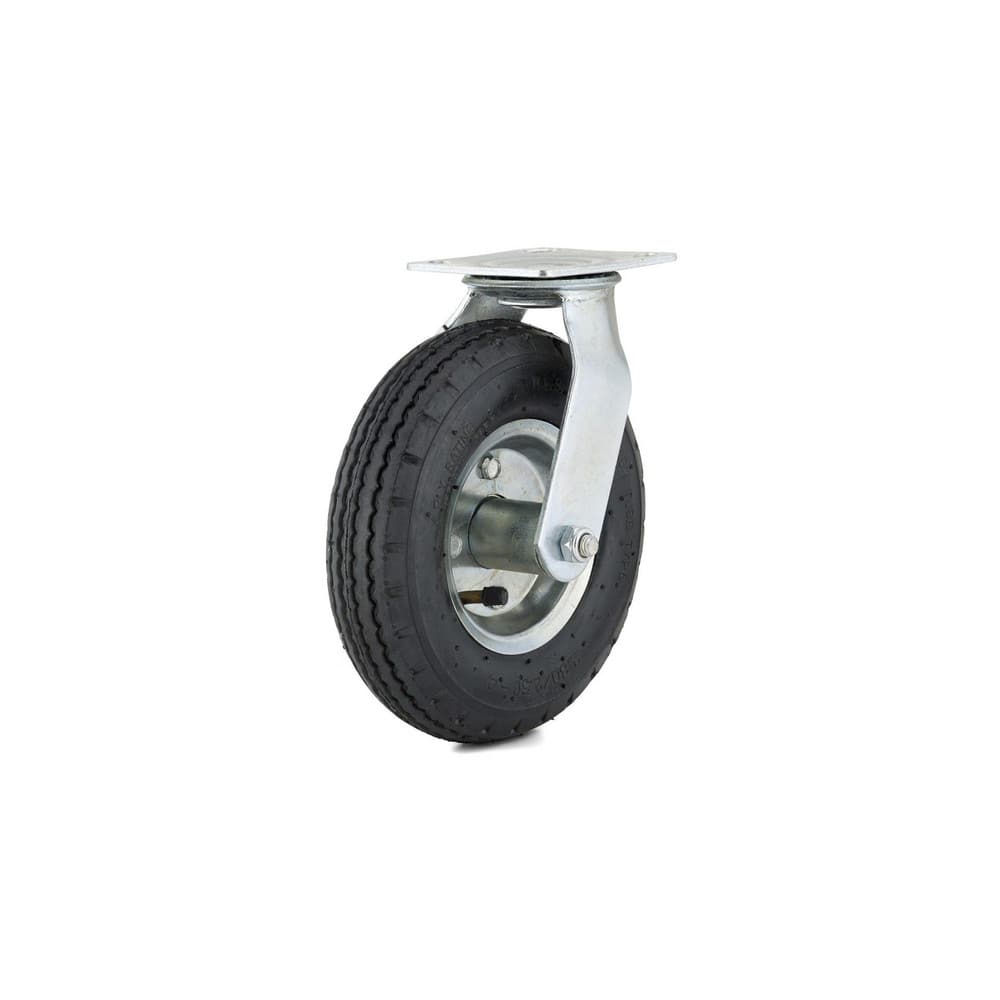 Swivel Top Plate Caster: Rubber, 8″ Wheel Dia, 2-1/2″ Wheel Width, 220 lb Capacity, 10″ OAH 3.9375″ Plate Length, 4.5″ Plate Width, No Brake