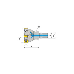 Indexable Square-Shoulder End Mill:  G490.100.R.03-09-125-F,  1.0000'' Cut Dia,  0.3150'' Max Depth of Cut,  12.0000'' Shank Dia,  12.00 mm Modular Connection,  Modular Shank Uses  3,  Normal Pressure,