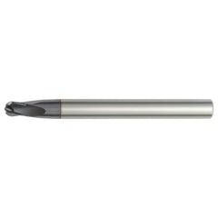 1/4″ Dia. × 3/8″ Shank × 1/4″ DOC × 4″ OAL, Carbide AlTiN, 4 Flute, CW|15° Helix, Round, Ballnose End Mill - Exact Industrial Supply