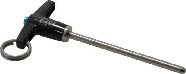 Jergens - 3/16" Diam, 3" Usable Length, T Handle, Push Button Quick Release Pin - 4-1/2" Overall Length, Grade 17-4 Stainless Steel, Passivated Finish - Eagle Tool & Supply