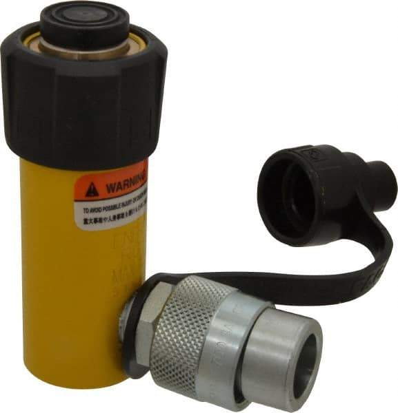 Enerpac - 5 Ton, 1" Stroke, 0.99 Cu In Oil Capacity, Portable Hydraulic Single Acting Cylinder - 0.99 Sq In Effective Area, 4.34" Lowered Ht., 5.34" Max Ht., 1.13" Cyl Bore Diam, 1" Plunger Rod Diam, 10,000 Max psi - Eagle Tool & Supply