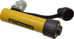 Enerpac - 5 Ton, 3" Stroke, 2.98 Cu In Oil Capacity, Portable Hydraulic Single Acting Cylinder - 0.99 Sq In Effective Area, 6.5" Lowered Ht., 9.5" Max Ht., 1.13" Cyl Bore Diam, 1" Plunger Rod Diam, 10,000 Max psi - Eagle Tool & Supply