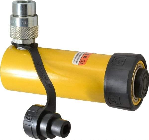 Enerpac - 10 Ton, 4.13" Stroke, 9.23 Cu In Oil Capacity, Portable Hydraulic Single Acting Cylinder - 2.24 Sq In Effective Area, 6.75" Lowered Ht., 10.88" Max Ht., 1.69" Cyl Bore Diam, 1.5" Plunger Rod Diam, 10,000 Max psi - Eagle Tool & Supply