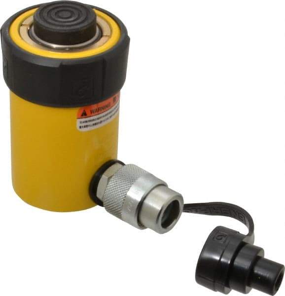 Enerpac - 15 Ton, 1" Stroke, 3.14 Cu In Oil Capacity, Portable Hydraulic Single Acting Cylinder - 3.14 Sq In Effective Area, 4.88" Lowered Ht., 5.88" Max Ht., 2" Cyl Bore Diam, 1.625" Plunger Rod Diam, 10,000 Max psi - Eagle Tool & Supply