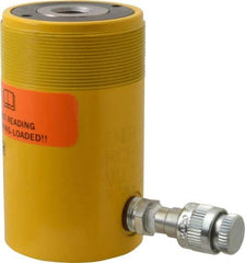 Enerpac - 12 Ton, 1.63" Stroke, 4.49 Cu In Oil Capacity, Portable Hydraulic Hollow Hole Cylinder - 2.76 Sq In Effective Area, 4.75" Lowered Ht., 6.38" Max Ht., 2.13" Cyl Bore Diam, 1.38" Plunger Rod Diam, 10,000 Max psi - Eagle Tool & Supply