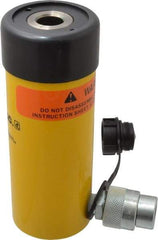 Enerpac - 12 Ton, 3" Stroke, 8.29 Cu In Oil Capacity, Portable Hydraulic Hollow Hole Cylinder - 2.76 Sq In Effective Area, 7.25" Lowered Ht., 10.25" Max Ht., 2.13" Cyl Bore Diam, 1.38" Plunger Rod Diam, 10,000 Max psi - Eagle Tool & Supply