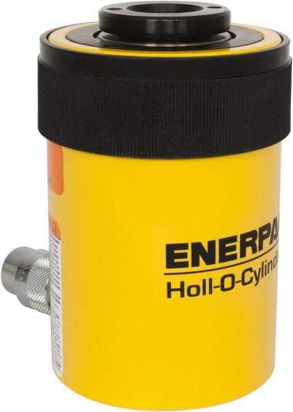 Enerpac - 30 Ton, 2.5" Stroke, 18.05 Cu In Oil Capacity, Portable Hydraulic Hollow Hole Cylinder - 7.22 Sq In Effective Area, 7.03" Lowered Ht., 9.53" Max Ht., 3.5" Cyl Bore Diam, 2.5" Plunger Rod Diam, 10,000 Max psi - Eagle Tool & Supply