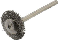 Value Collection - 3/4" OD, 1/8" Shank Diam, 3/4" Arbor Hole, Crimped Stainless Steel Wheel Brush - 3/4" Face Width, 0.003" Filament Diam, 15,000 RPM - Eagle Tool & Supply