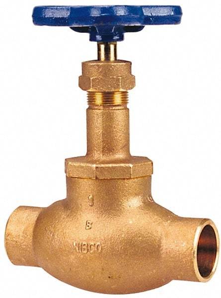 NIBCO - 1" Pipe, Soldered Ends, Bronze Integral Globe Valve - PTFE Disc, Screw-In Bonnet, 200 psi WOG, 125 psi WSP, Class 125 - Eagle Tool & Supply