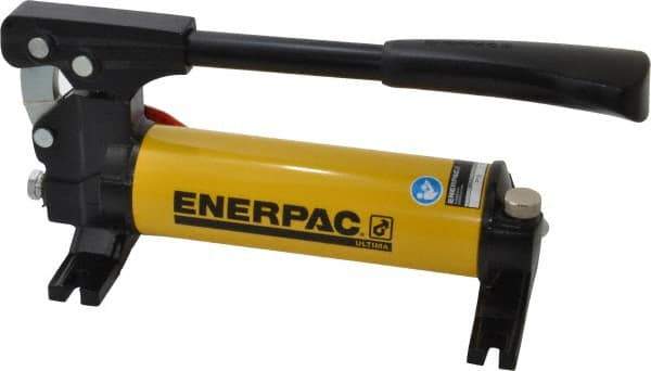 Enerpac - 1" Piston Stroke, 1/2" Piston Diam, 0.15 Cu In per Stroke, 22 Cu In Reservoir Capacity, Manual Hydraulic Pump - 2,850 psi, 34 Lbs. Max Handle Effort, 1 Stage - Eagle Tool & Supply