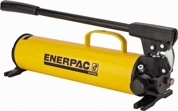 Enerpac - 1" Piston Stroke, 1-1/8" Piston Diam, 1.00, 0.15 Cu In per Stroke, 134 Cu In Reservoir Capacity, Manual Hydraulic Pump - 10,000 psi, 77 Lbs. Max Handle Effort, 2 Stage - Eagle Tool & Supply