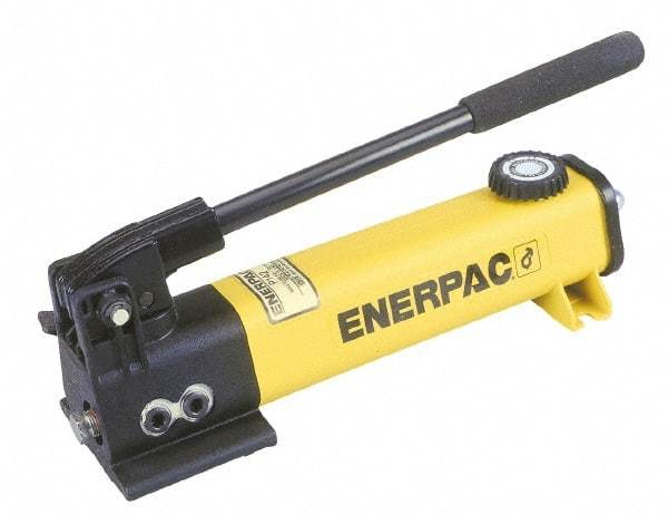 Enerpac - 1" Piston Stroke, 7/16" Diam, 0.151 Cu In per Stroke, 55 Cu In Reservoir Capacity, Manual Hydraulic Pump - 10,000 psi, 72 Lbs. Max Handle Effort - Eagle Tool & Supply