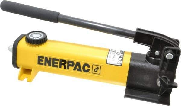 Enerpac - 1/2" Piston Stroke, 3/4" Diam, 0.221, 0.055" Cu In per Stroke, 20 Cu In Reservoir Capacity, Manual Hydraulic Pump - 10,000 psi, 78 Lbs. Max Handle Effort - Eagle Tool & Supply