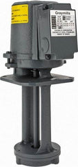 Graymills - 230/460 Volt, 1/8 hp, 3 Phase, 3,450 RPM, Cast Iron Immersion Machine Tool & Recirculating Pump - 10 GPM, 14 psi, 5" Long x 5" Mounting Flange Width, 11-3/4" Overall Height, Metric Thread, Plastic Impeller - Eagle Tool & Supply