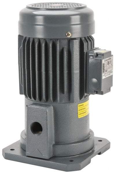 Graymills - 230/460 Volt, 1 hp, 3 Phase, 3,450 RPM, Cast Iron Suction Machine Tool & Recirculating Pump - 48 GPM, 1" Inlet, 60 psi, 8" Long x 8" Mounting Flange Width, 13-15/16" Overall Height, Metric Thread, Aluminum Impeller - Eagle Tool & Supply